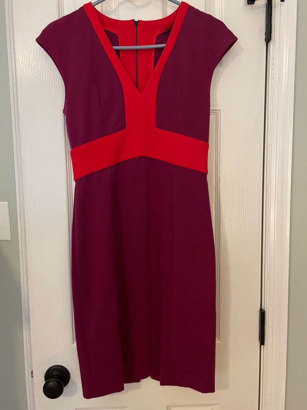 Fitted purple and red dress